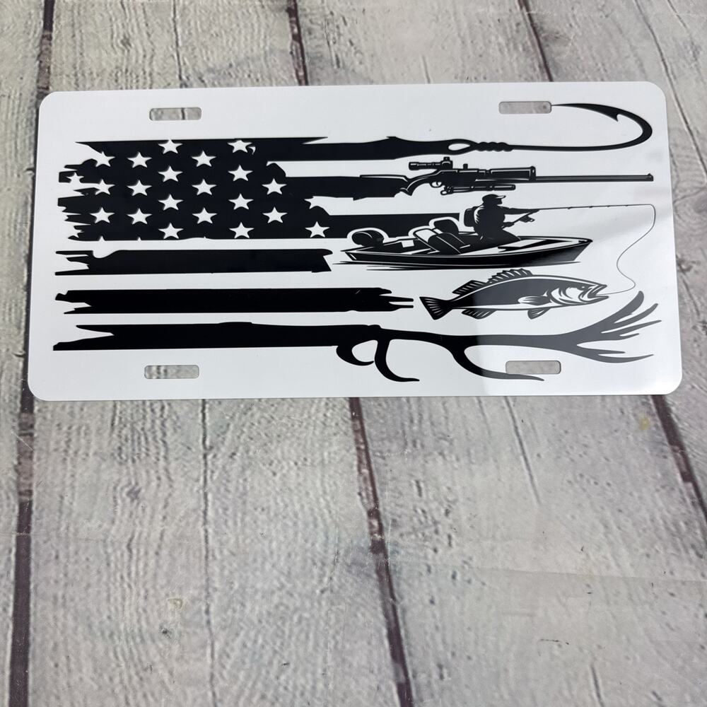 Hunting Fishing Boating License Plate Sublimated Patriotic Fathers Day